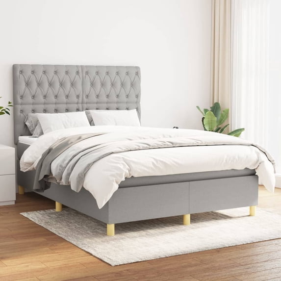 vidaXL Box Spring Bed with Mattress Light Gray 53.9"x74.8" Full Fabric