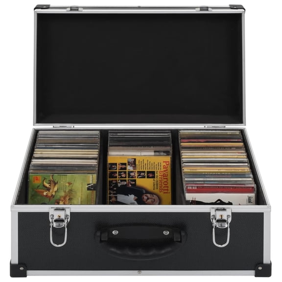 vidaXL 60-Capacity CD Hard Shell Storage Box with 2 Keys, Black