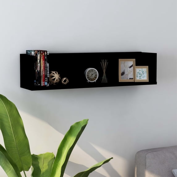 vidaXL CD Wall Shelf Black 29.5"x7.1"x7.1" Chipboard