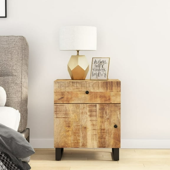 vidaXL Cabinet Accent Nightstand End Table with Storage Drawer Solid Wood