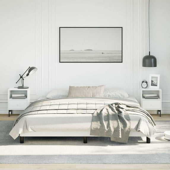 vidaXL California King Bed Frame, Faux Leather Upholstered Platform Bed Frame, White, No Mattress