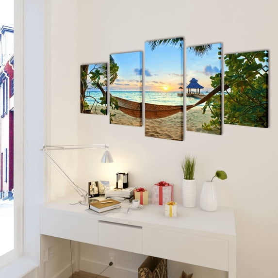 vidaXL Canvas Wall Print Set Sand Beach with Hammock 79" x 39"