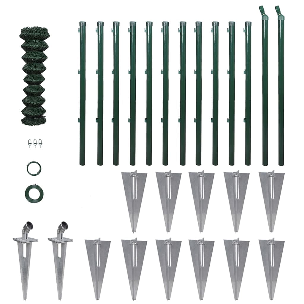 Moss Green Galvanized Steel Chain Link Fence with Posts and Anchors