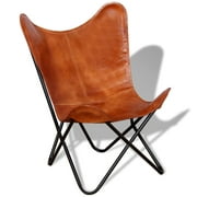 vidaXL Chair Living Room Chair with Powder Coated Iron Frame Real Leather