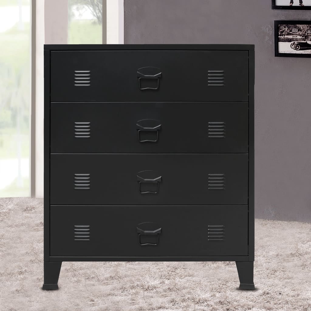 Black Metal Industrial 4-Drawer Storage Chest