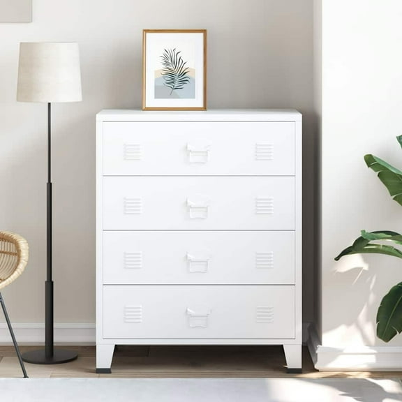 vidaXL Metal Storage Cabinet with 4 Drawers & Name Tag Holders, 30.7x15.8x19.7 inches White
