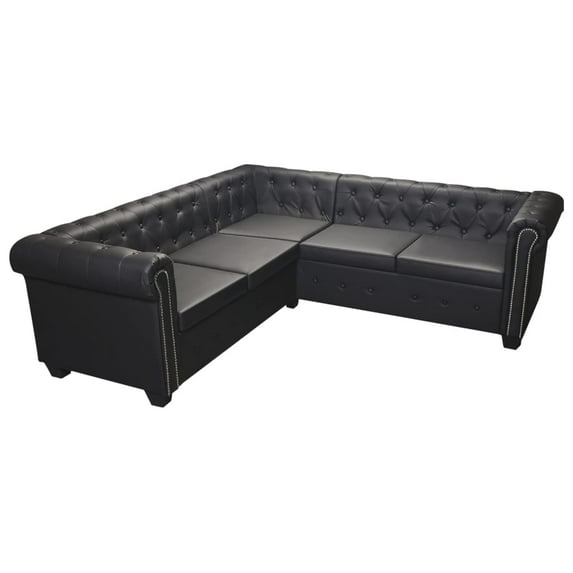 vidaXL Chesterfield Corner Sofa 5-Seater Black Faux Leather