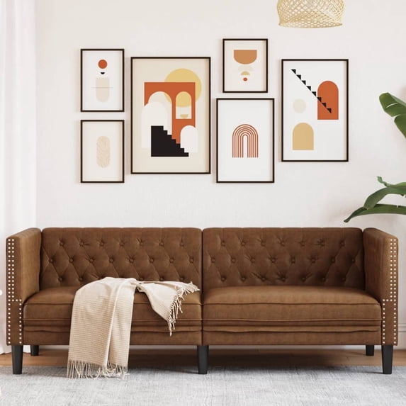 vidaXL Chesterfield Sofa 3-Seater Brown Faux Suede Leather