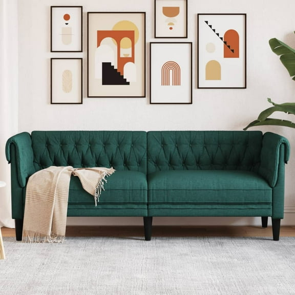 vidaXL Chesterfield Sofa 3-Seater Dark Green Fabric