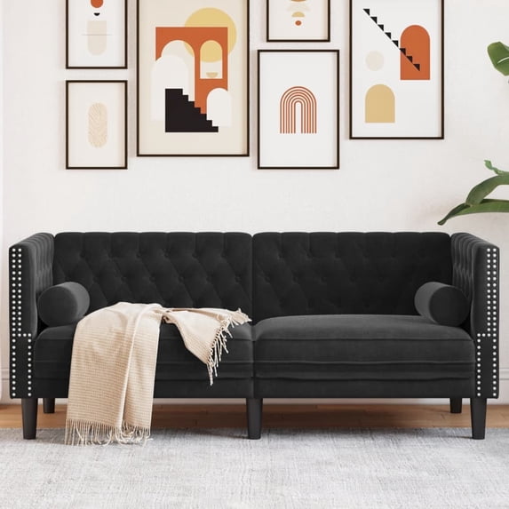 vidaXL Chesterfield Sofa with Bolsters 2-Seater Black Velvet