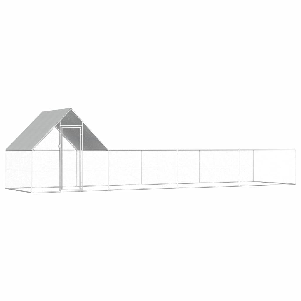 Silver Galvanized Steel Walk-in Chicken Coop with Waterproof Roof