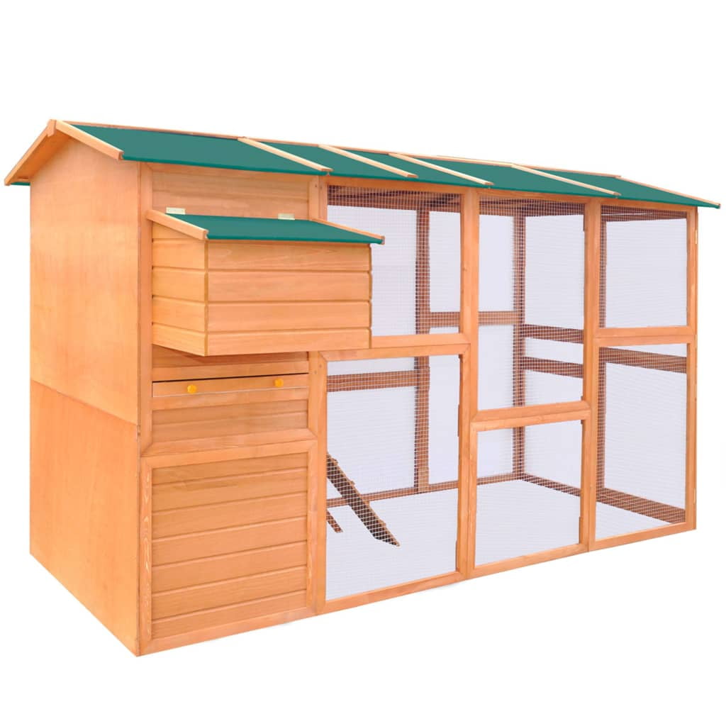 Large Brown Pinewood Chicken Coop with Green Roof
