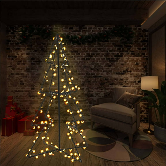 vidaXL Christmas Cone Tree Artificial Xmas Tree with LEDs Christmas Lighting