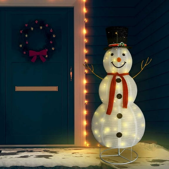 vidaXL 1 Piece Large White Fabric Christmas Snowman Figure with LEDs Holiday Decoration