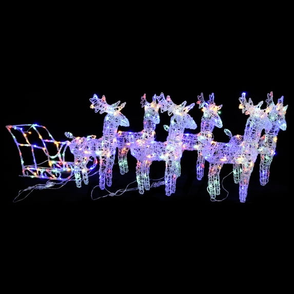 vidaXL Christmas Decoration Lighted Reindeer and Sleigh with LEDs Acrylic