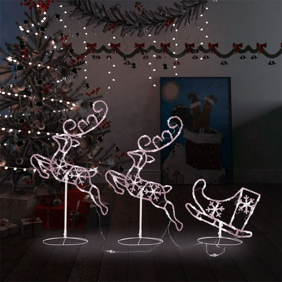 vidaXL Christmas Decoration Reindeer and Sleigh Christmas Lighting Acrylic