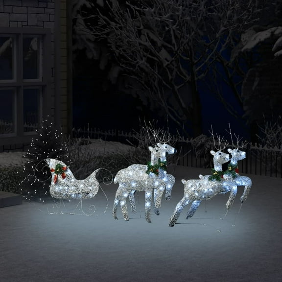 vidaXL Reindeer and Sleigh Christmas Decoration Set of 4 Silver