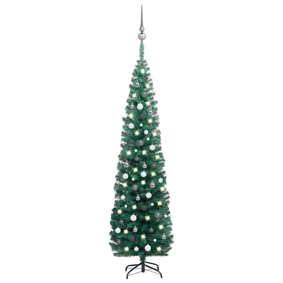 vidaXL Christmas Tree Decoration Artificial Slim Tree with LEDs and Ball Set