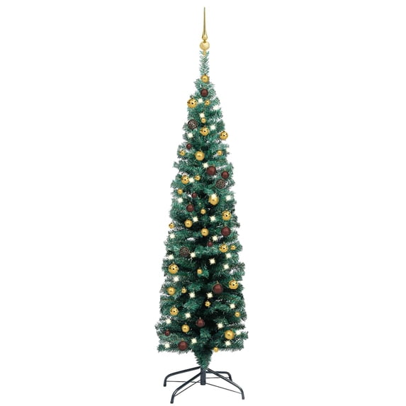 vidaXL Christmas Tree Decoration Artificial Slim Tree with LEDs and Ball Set