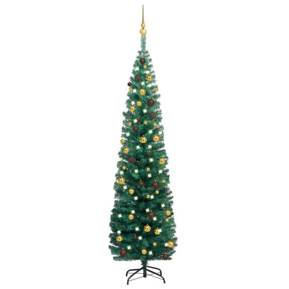 vidaXL Christmas Tree Decoration Artificial Slim Tree with LEDs and Ball Set