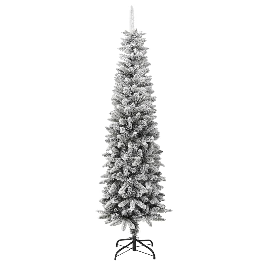 vidaXL Christmas Tree Slim Artificial Xmas Tree with Flocked Snow PVC