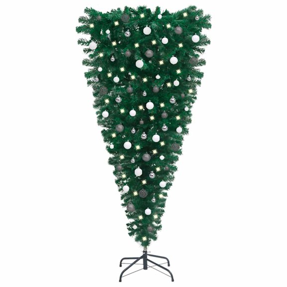 vidaXL Christmas Tree Upside-down Artificial Xmas Tree with LEDs and Ball Set