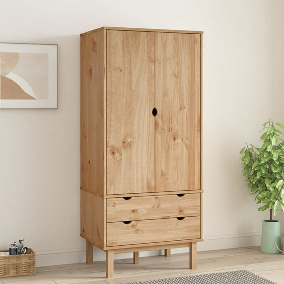 vidaXL Wardrobe Solid pinewood, engineered wood Large Wardrobe