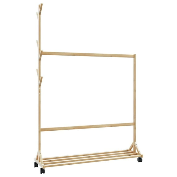 vidaXL Clothes Rack with Hooks and Wheels 39.4"x13.8"x61.8" Bamboo