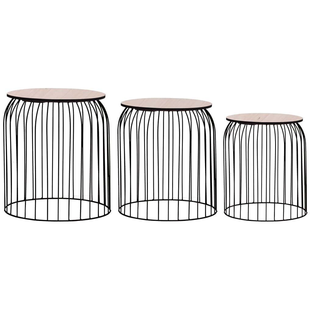 Copper Frame Black Wood Round Nesting Coffee Tables Set