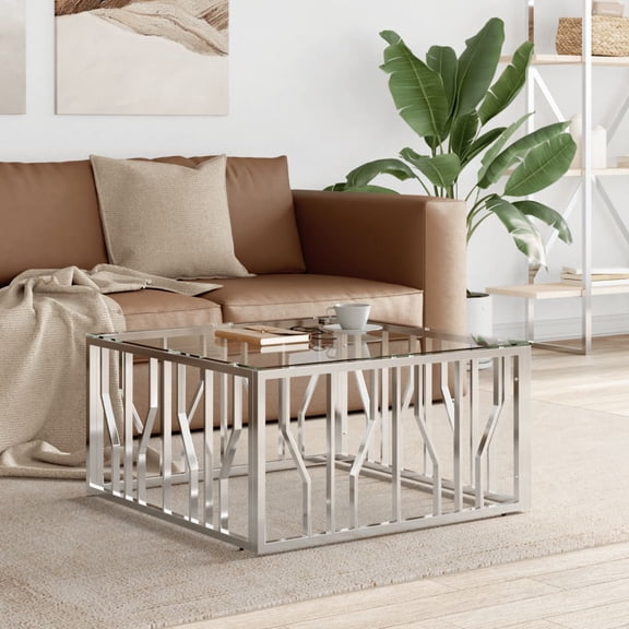 vidaXL Coffee Table 31.5"x31.5"x15.7" Stainless Steel and Glass