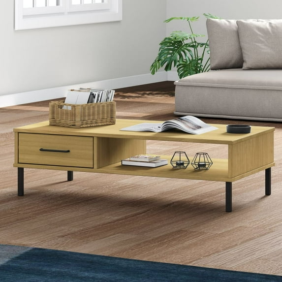 vidaXL Coffee Table Accent Side Sofa End Table with Metal Legs Solid Wood OSLO