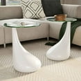 thumbnail image 1 of vidaXL Coffee Table Set of 2 High Gloss White Fiberglass, Tempered Glass, 1 of 9