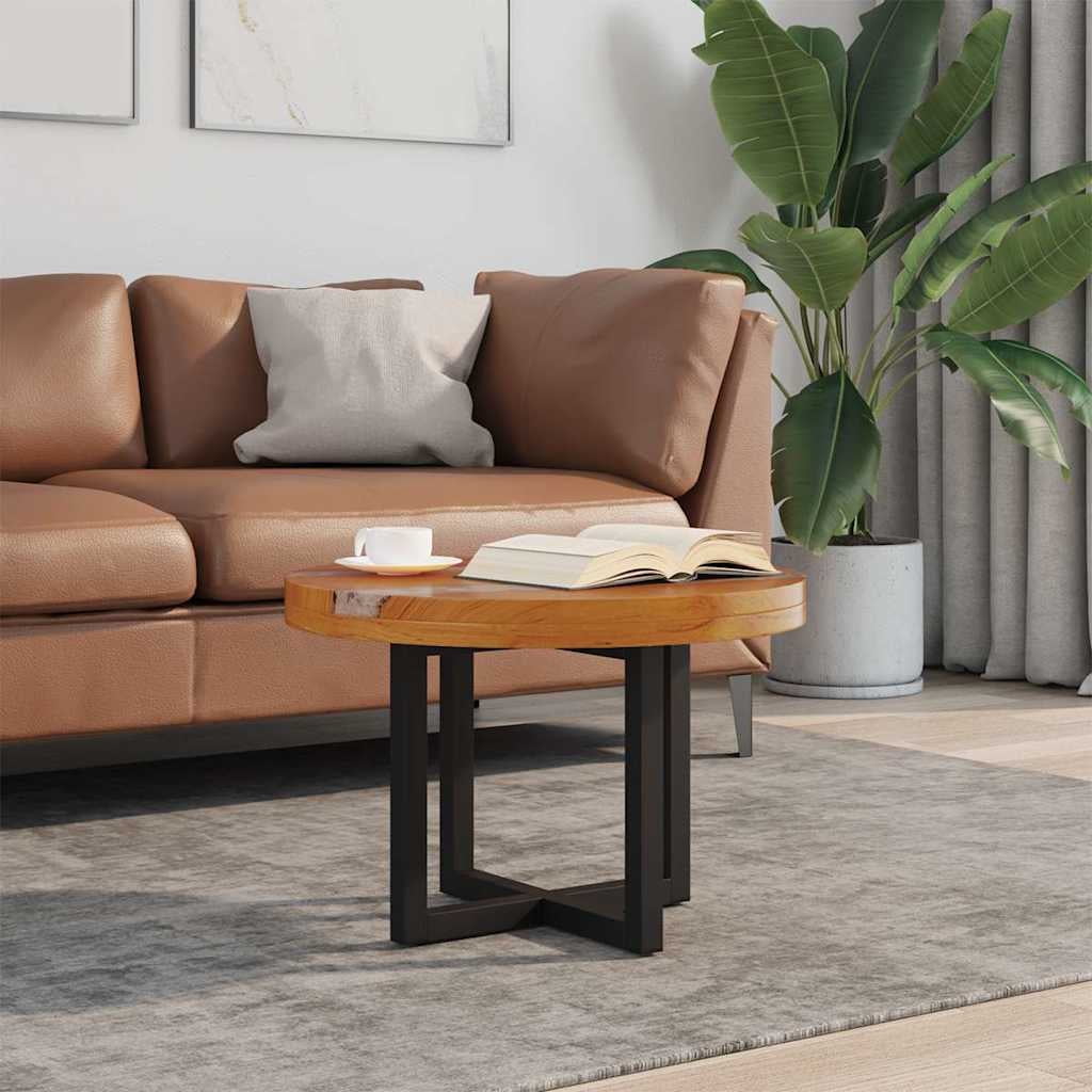 Handcrafted Teak and Resin Round Coffee Table with Black Base