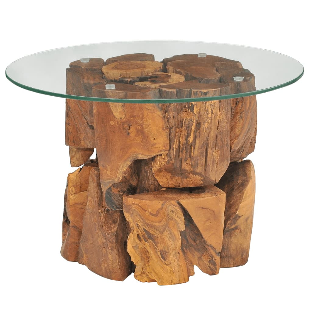 Handmade Rustic Teak Driftwood & Tempered Glass Coffee Table