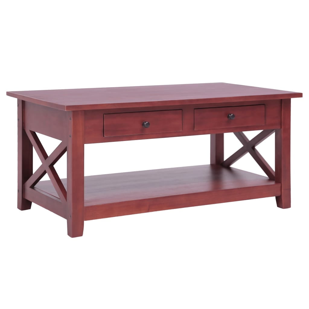 Classic Brown Solid Mahogany Wood Coffee Table with Storage