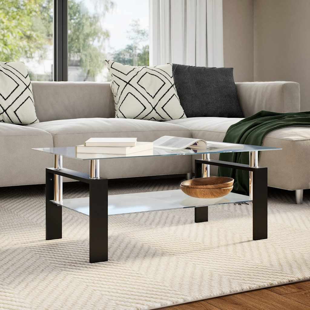 Gray and Transparent Glass Coffee Table with Melamine Legs