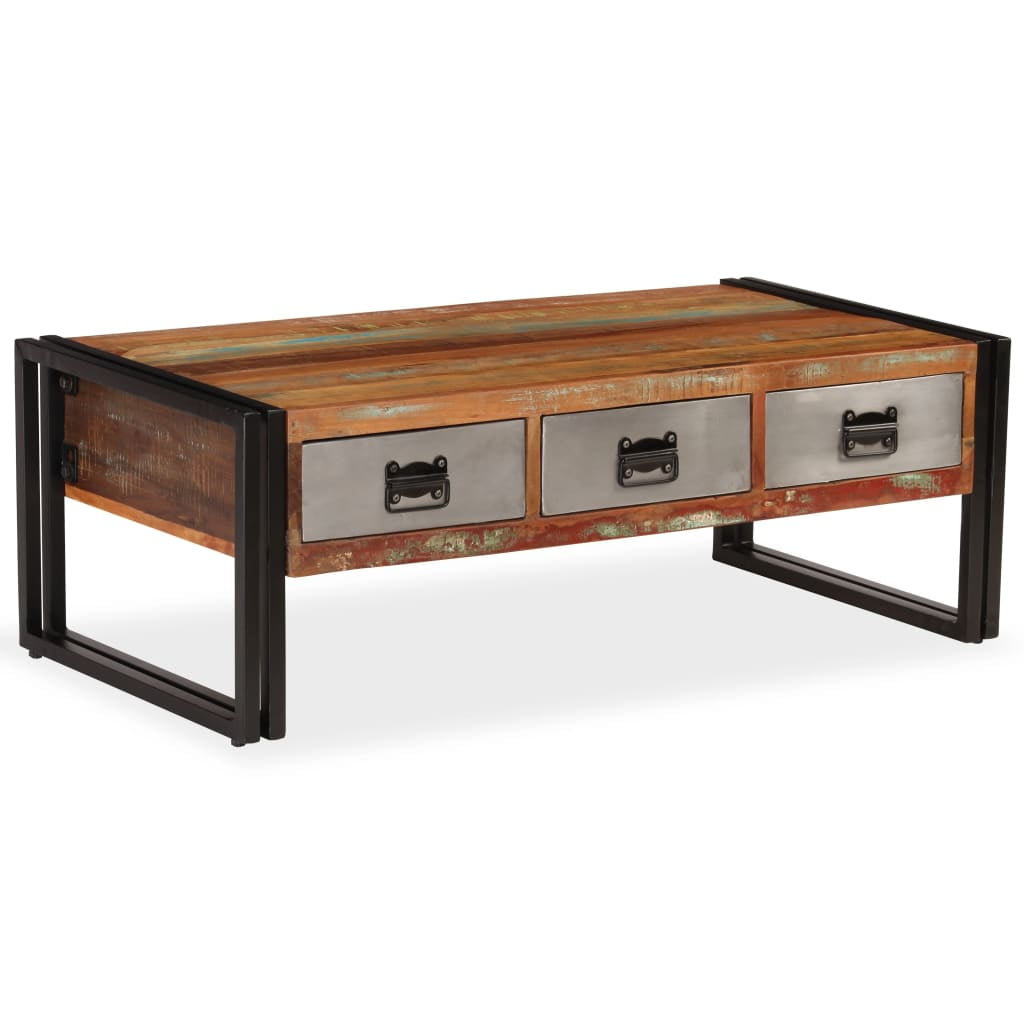 Industrial Medium Wood and Steel Coffee Table with Storage