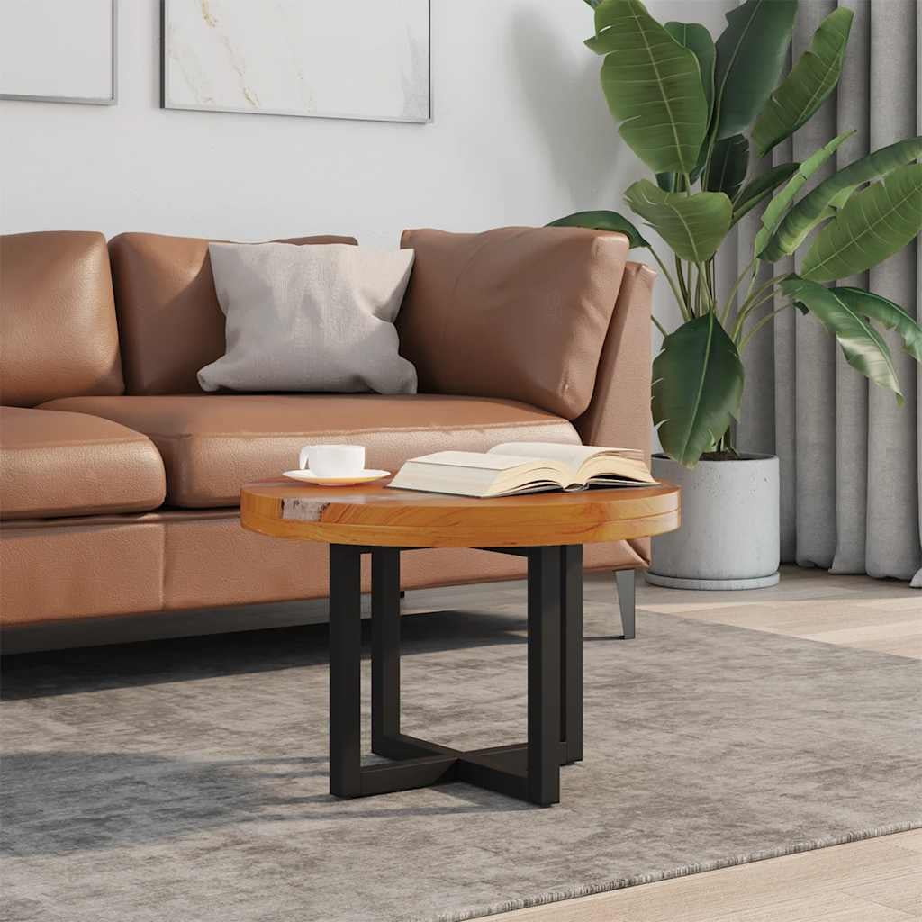 Handcrafted Teak and Resin Round Coffee Table with Black Base