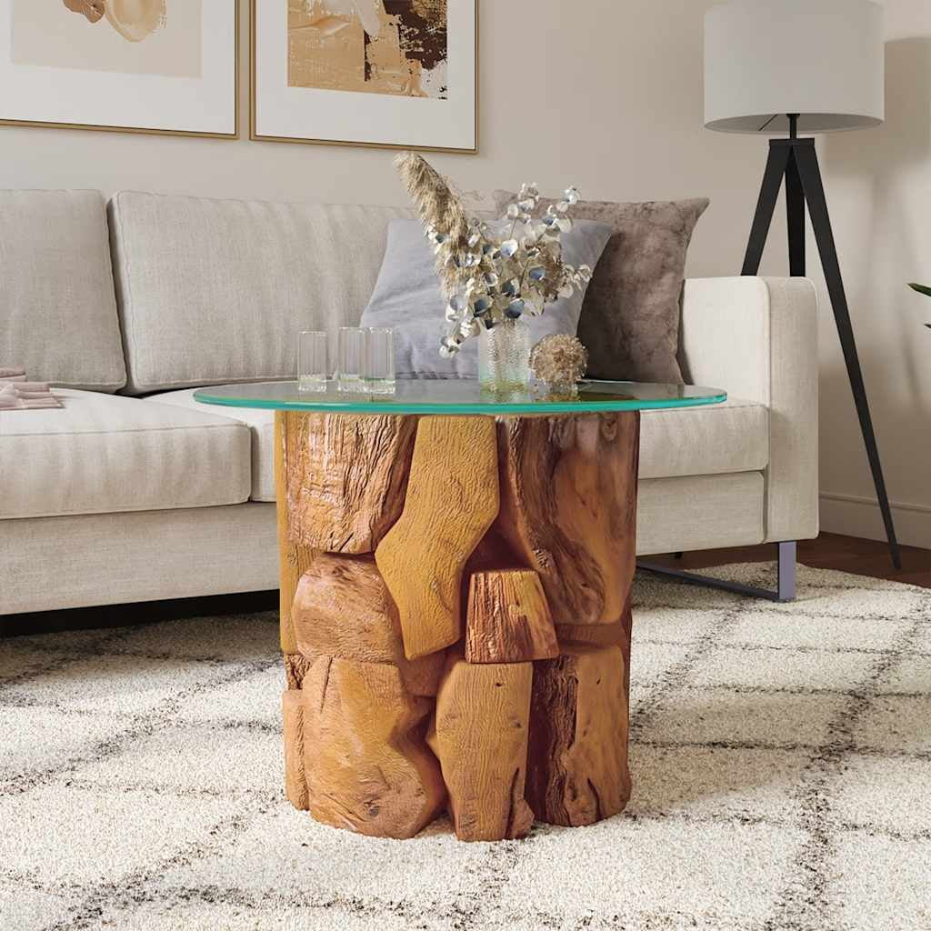 Handmade Rustic Teak Driftwood & Tempered Glass Coffee Table