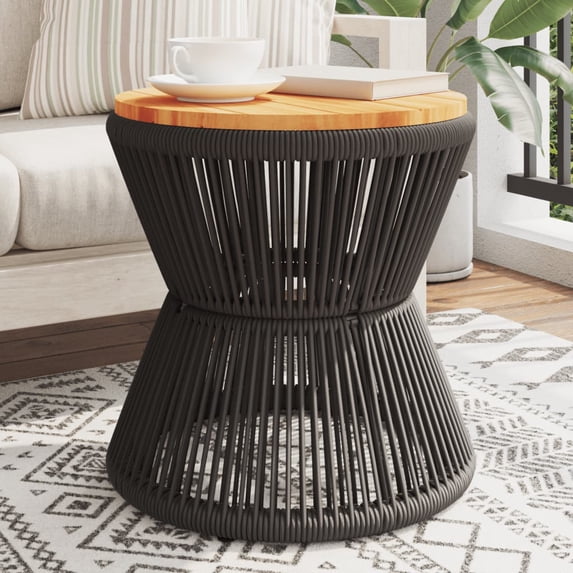 vidaXL Coffee Table with Wire Base Black Ø 17.7"x17.3" Solid Wood Acacia