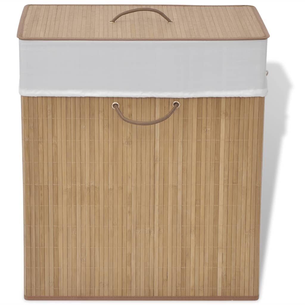Natural Bamboo Collapsible Laundry Bin with White Lid