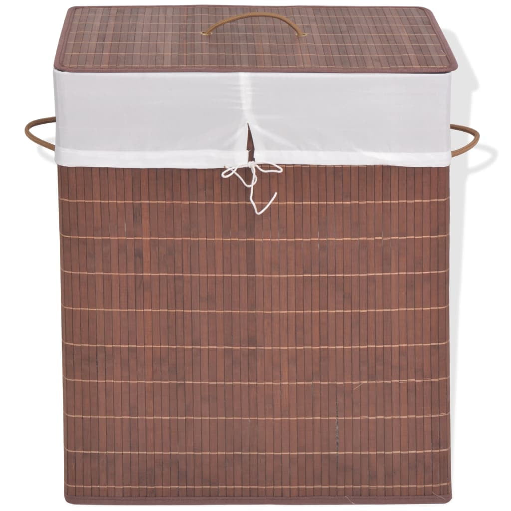 Brown Bamboo Collapsible Laundry Bin with Lid