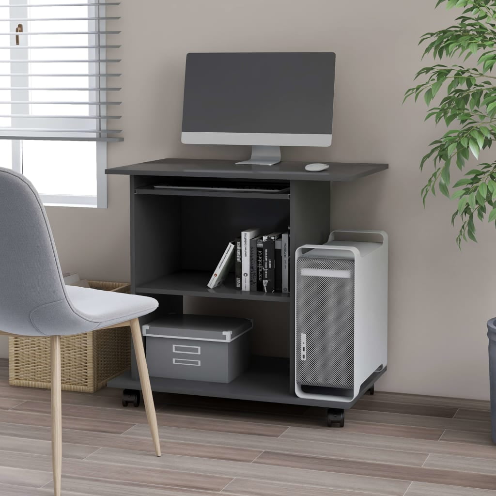 Compact Gray Engineered Wood Computer Desk with Keyboard Tray