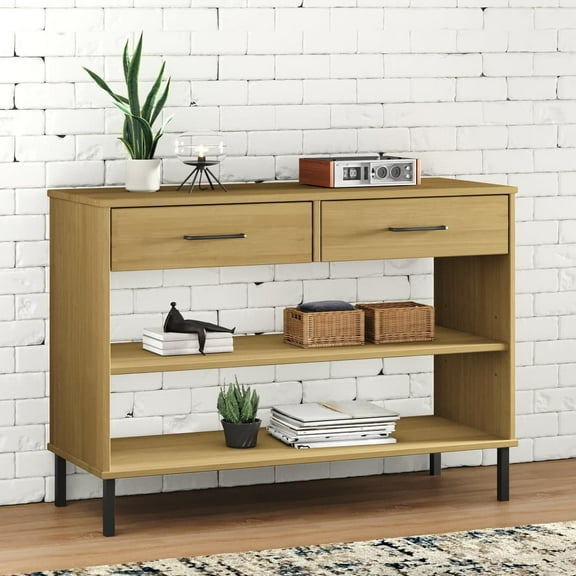 vidaXL Console Cabinet Buffet Storage with Metal Legs Solid Wood Pine OSLO