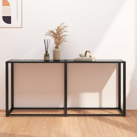 vidaXL Console Table Accent Side Table with Steel Frame Black Tempered Glass