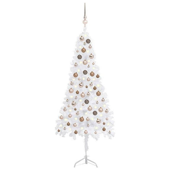 vidaXL Corner Artificial Christmas Tree LEDs&Ball Set White 59.1" PVC, 3077958