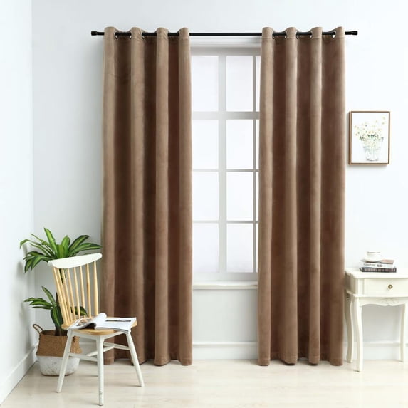 vidaXL Curtains 2 Pcs Roller Blackout Curtains Window Blinds with Rings Velvet