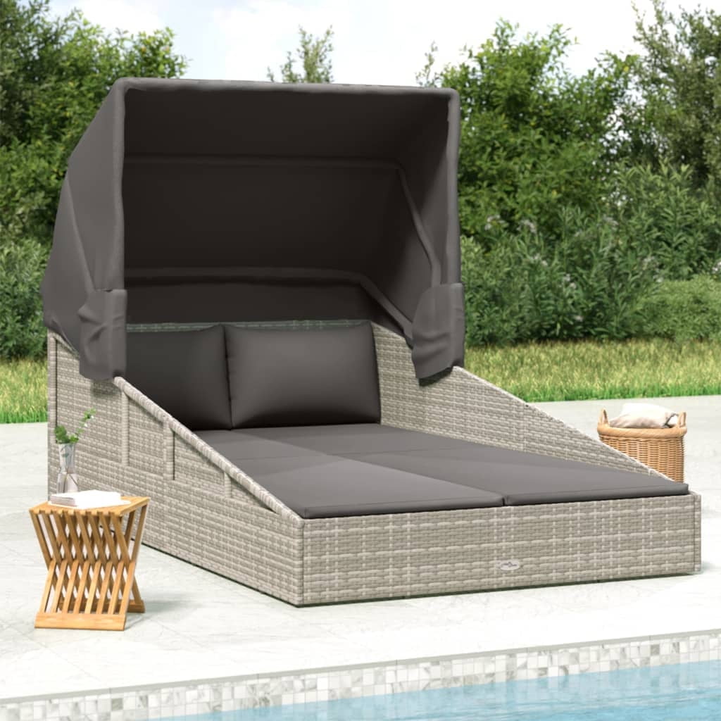 vidaXL Daybed Outdoor Patio Lounge Bed Sunbed with Foldable Roof Poly ...