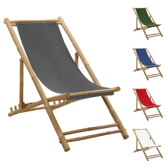 vidaXL Patio Deck Chair Sling Chair for Balcony Deck Porch Bamboo and Canvas