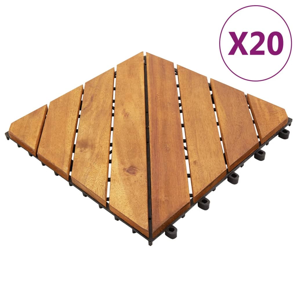 Brown Acacia Wood Interlocking Deck Tiles Set of 20